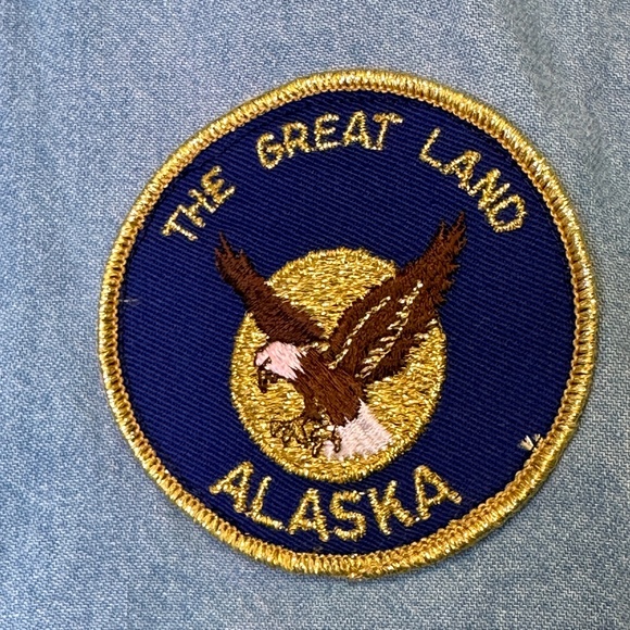 RTW | VTG Scout Patches Chambray Button Up Unisex Uniform Work Shacket Shirt - Picture 7 of 16